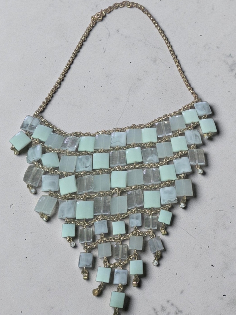 Gold-Plated Statement Necklace with Mint & Clear Stones - Picture 3 of 3